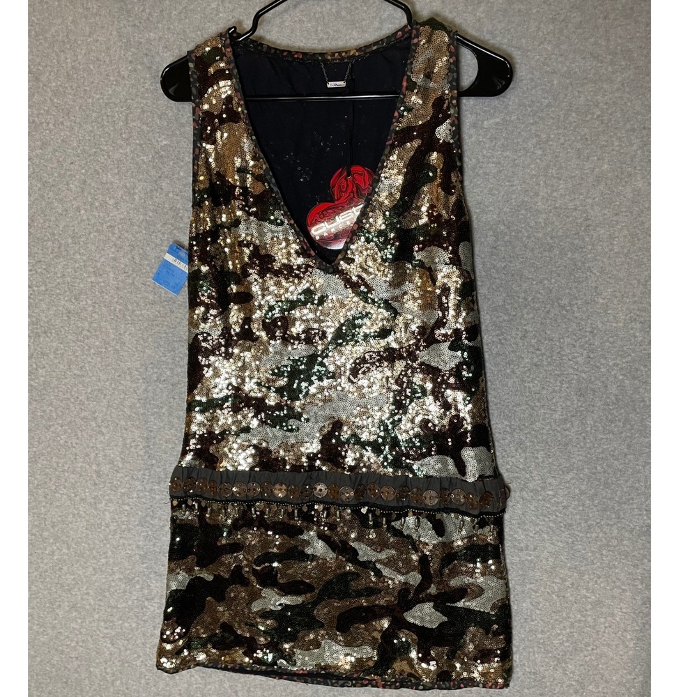 Custo Barcelona Camo Sequin Sleeveless Mini Dress Size 1 Small Streetwear *Flaws